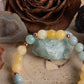 Bracciale perle 8 mm calcite gialla, amazzonite, rame
