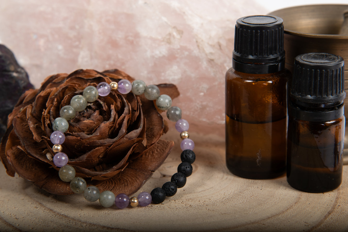 Labradorite, ametista lavanda, lava, argento dorato 925