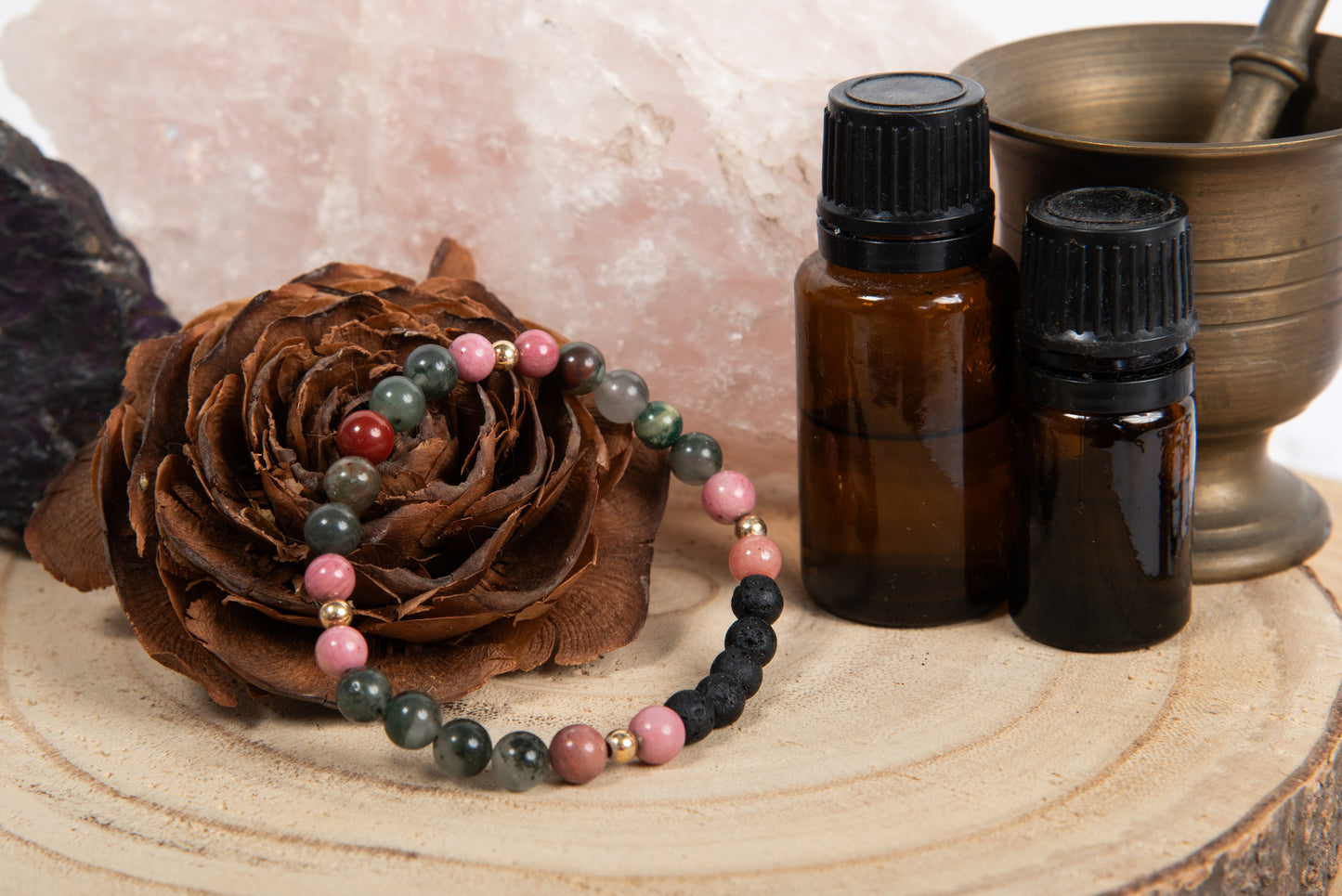 Eliotropio, rodonite, diaspro rosso, lava, argento dorato 925