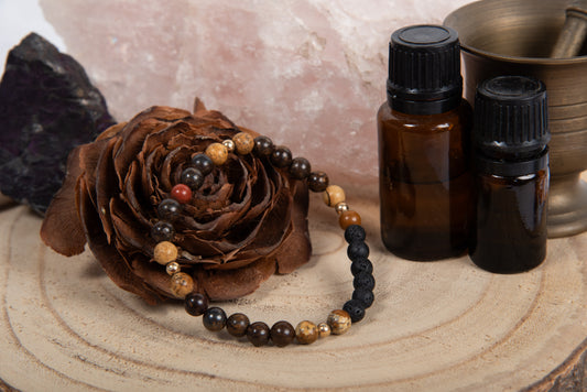 Diaspro paesaggio, diaspro rosso, bronzite, lava, argento dorato 925