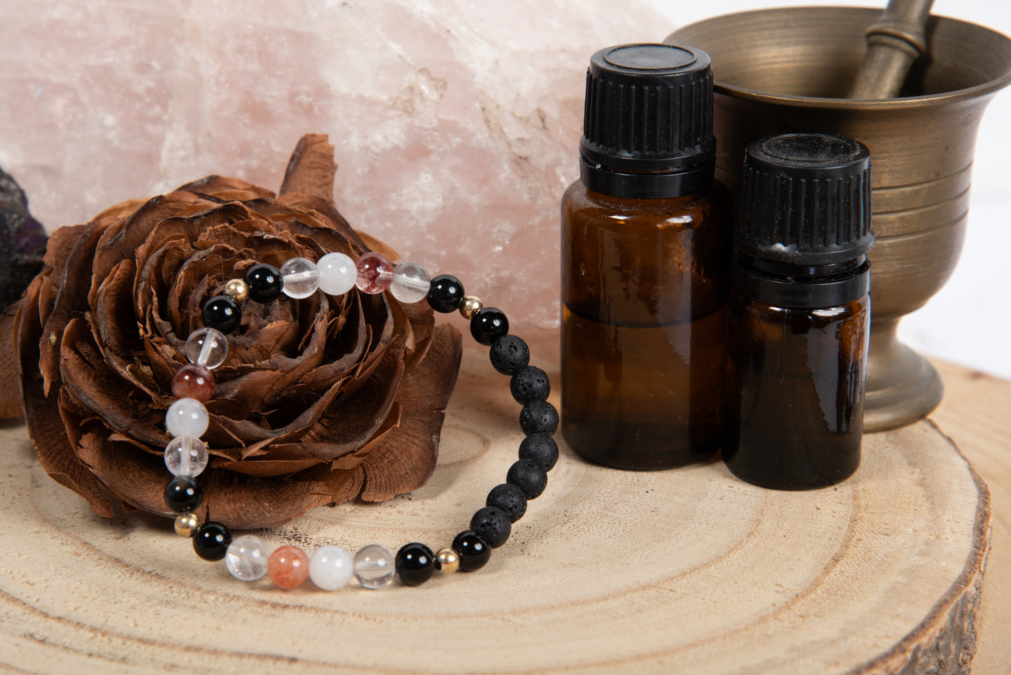 Quarzo ematoide, onice, lava, argento dorato 925