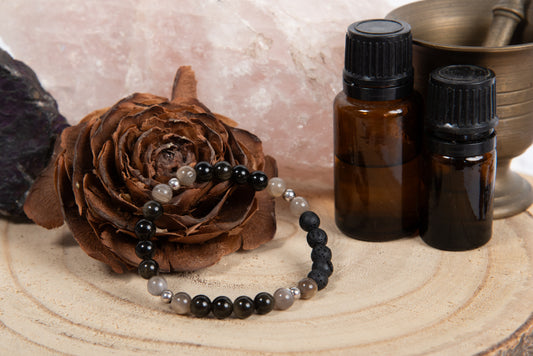 Ossidiana dorata, pietra di luna nera, lava, argento 925