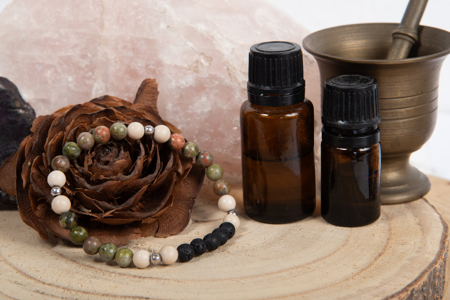 Unakite, diaspro bianco, lava, argento 925