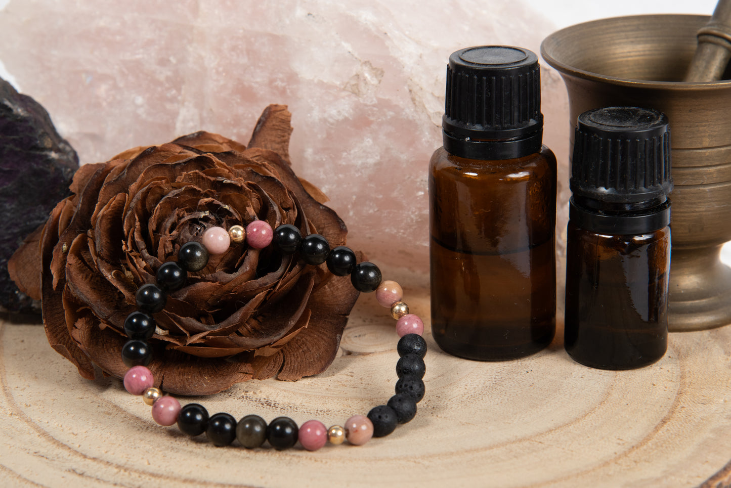 Ossidiana dorata, rodonite, lava, argento dorato 925