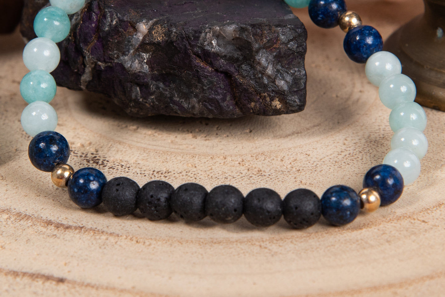 Amazzonite,lapislazzuli, lava, argento dorato 925