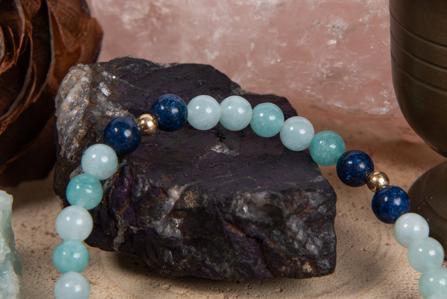 Amazzonite,lapislazzuli, lava, argento dorato 925