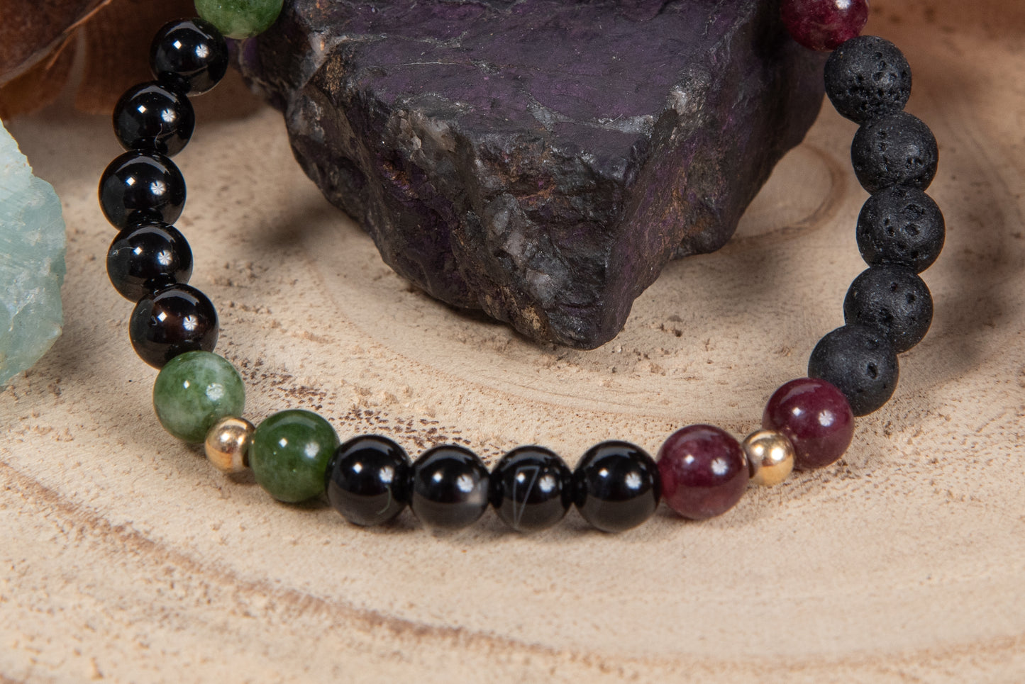 Onice, tormalina, lava, argento dorato 925