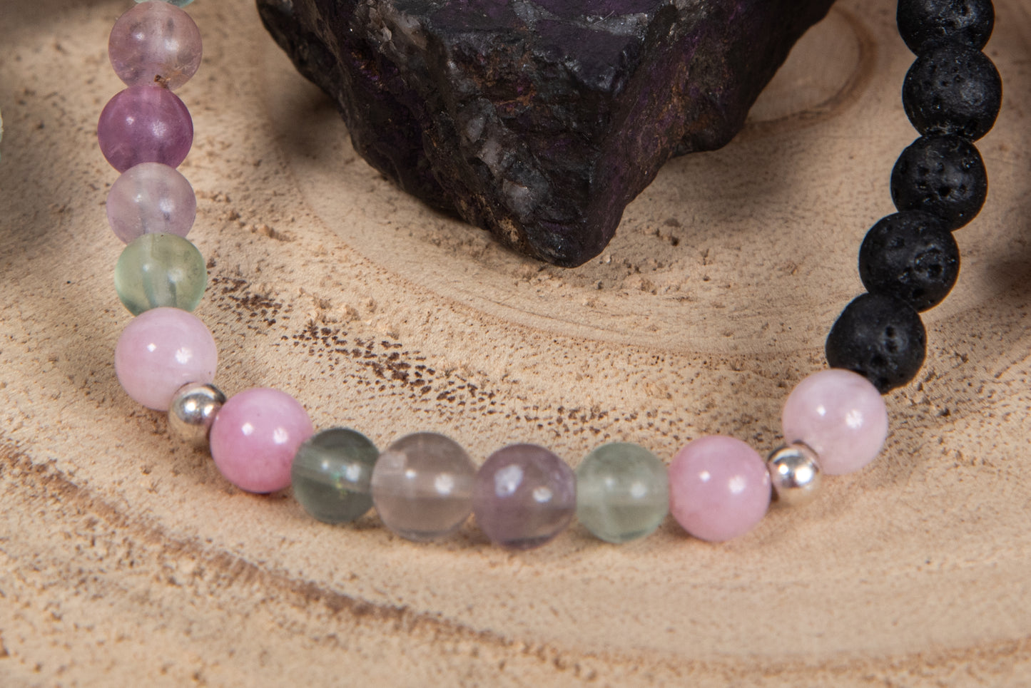 Fluorite, kunzite, lava, argento 925