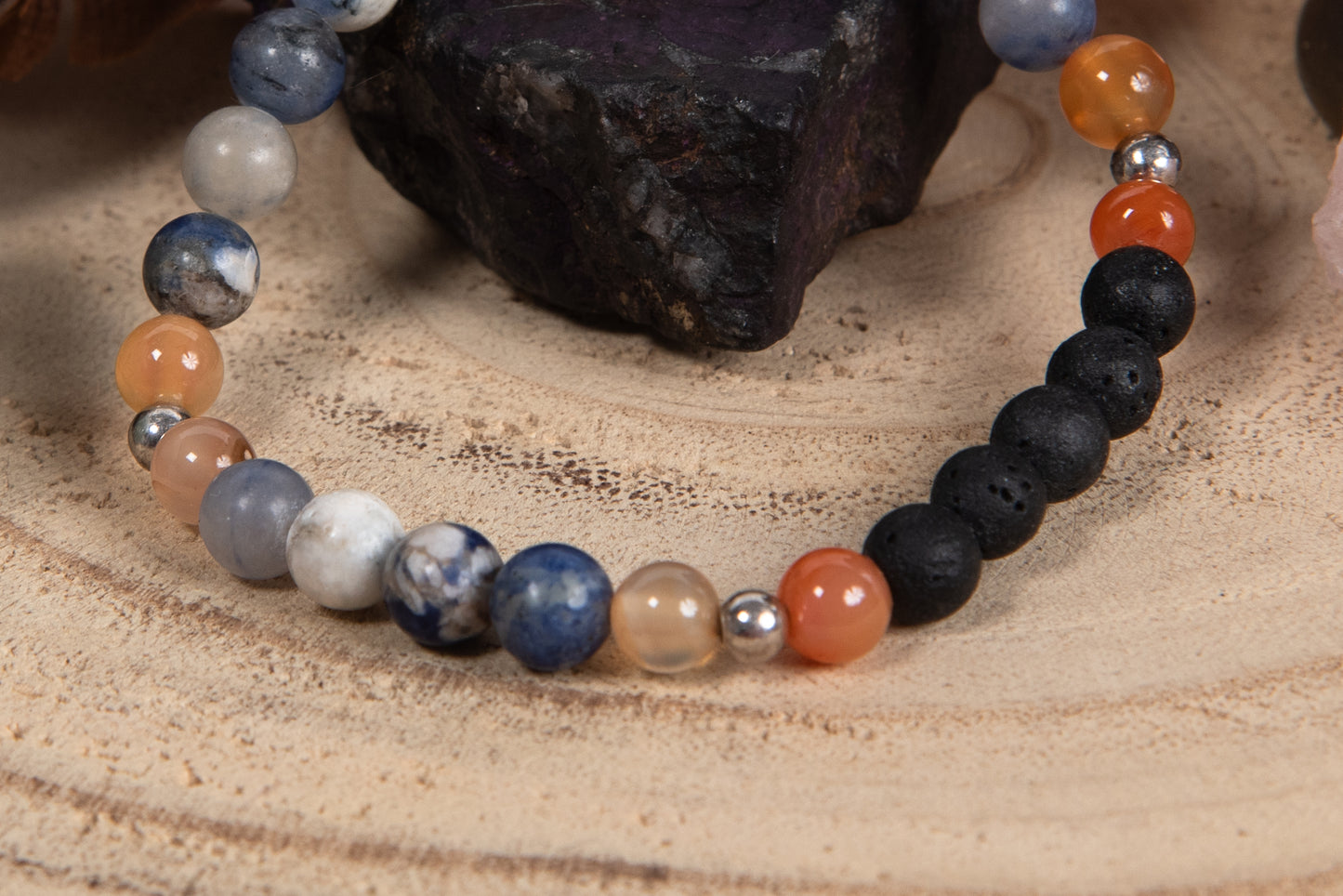 Sodalite, corniola, lava, argento 925