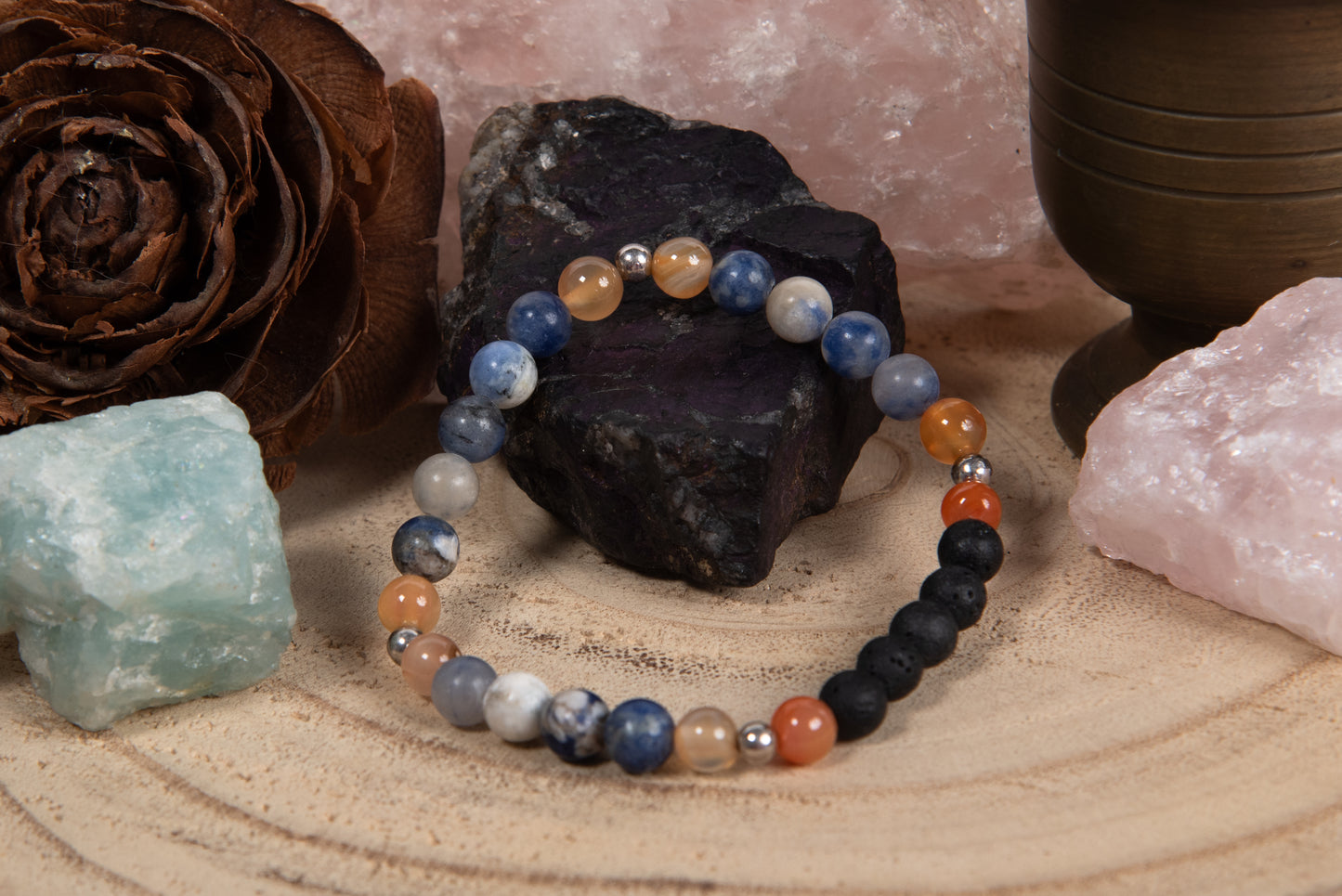 Sodalite, corniola, lava, argento 925