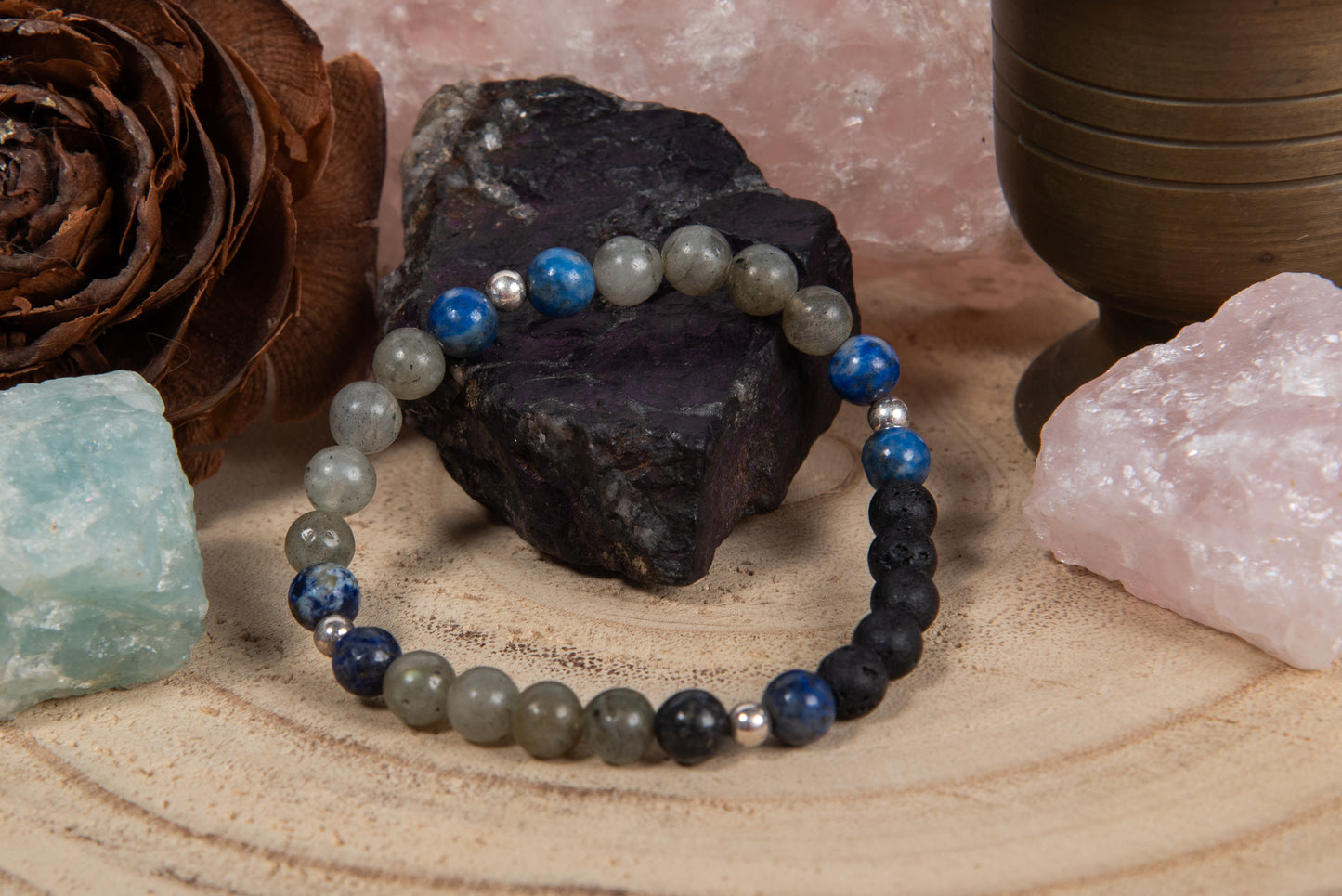 Lapislazzuli, labradorite, lava, argento 925