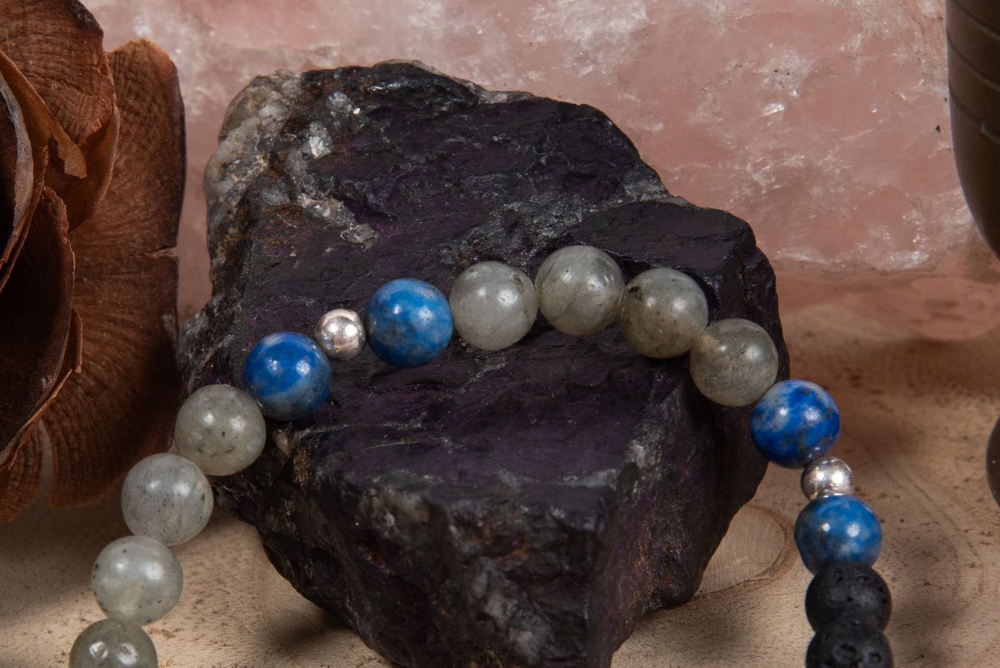 Lapislazzuli, labradorite, lava, argento 925