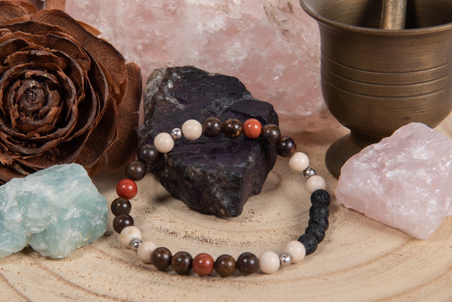 Bronzite, diaspro bianco, diaspro rosso, lava, argento 925