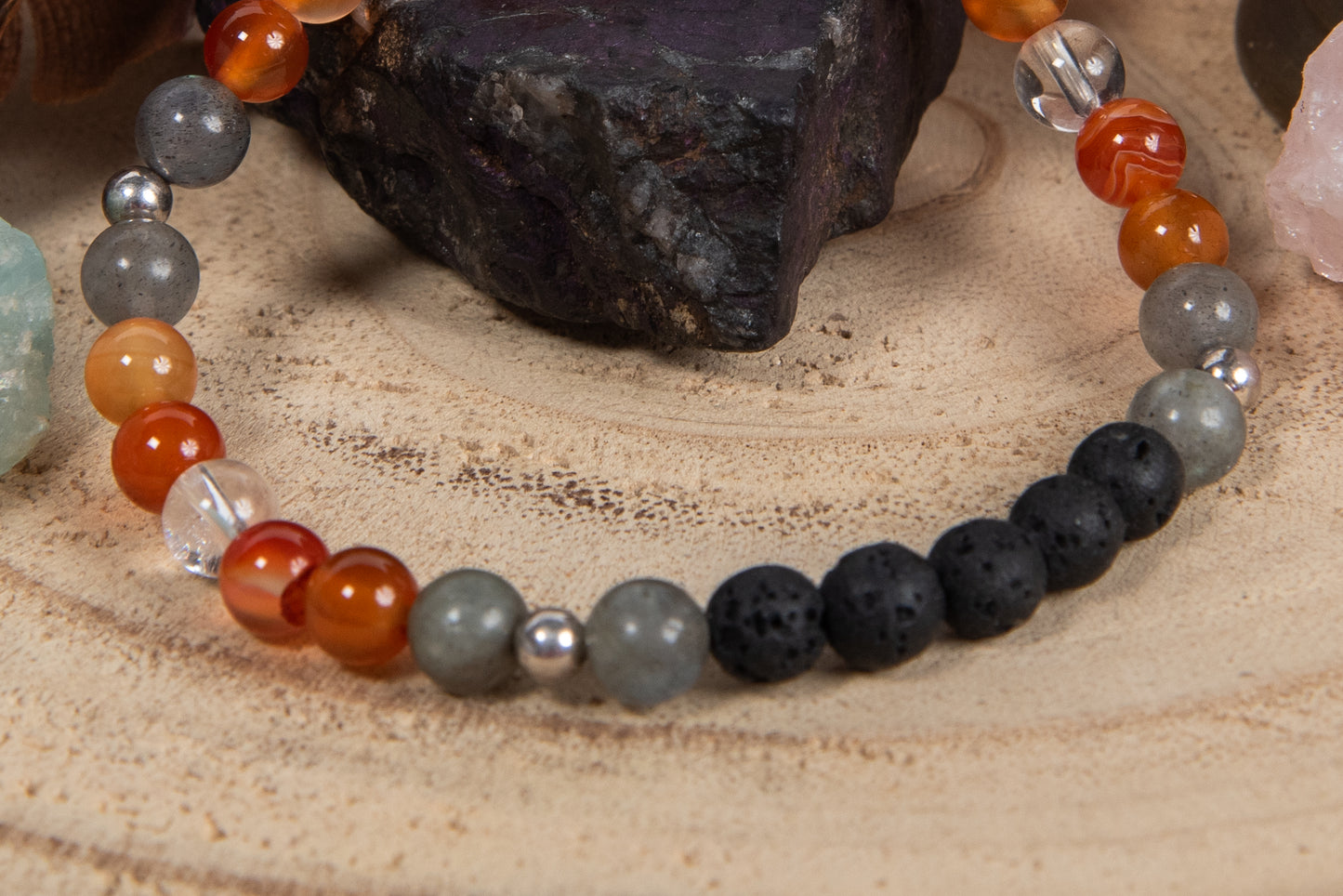 Corniola, agata grigia, lava, argento 925