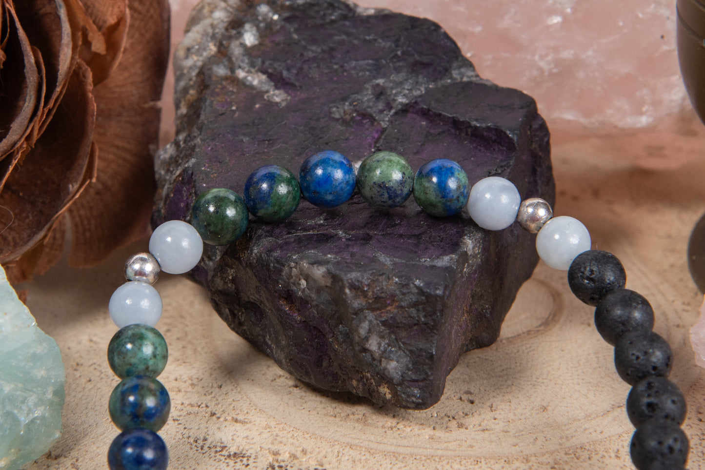 Azzurrite, angelite, lava, argento 925