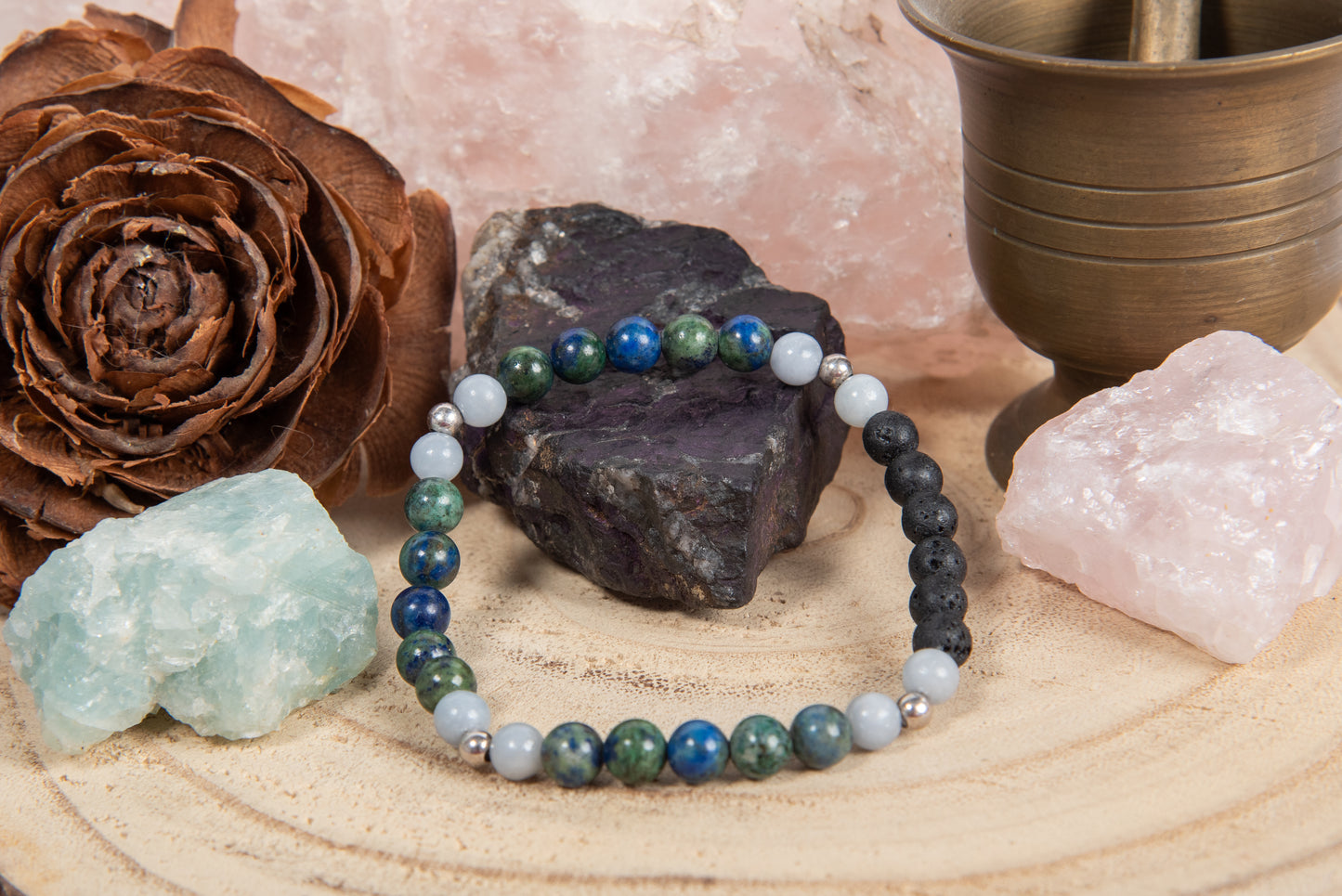 Azzurrite, angelite, lava, argento 925