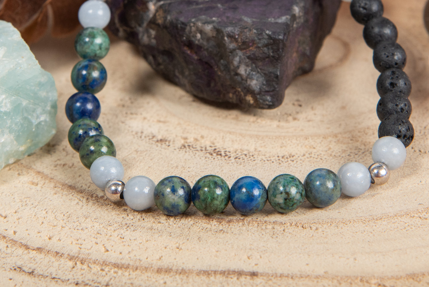 Azzurrite, angelite, lava, argento 925