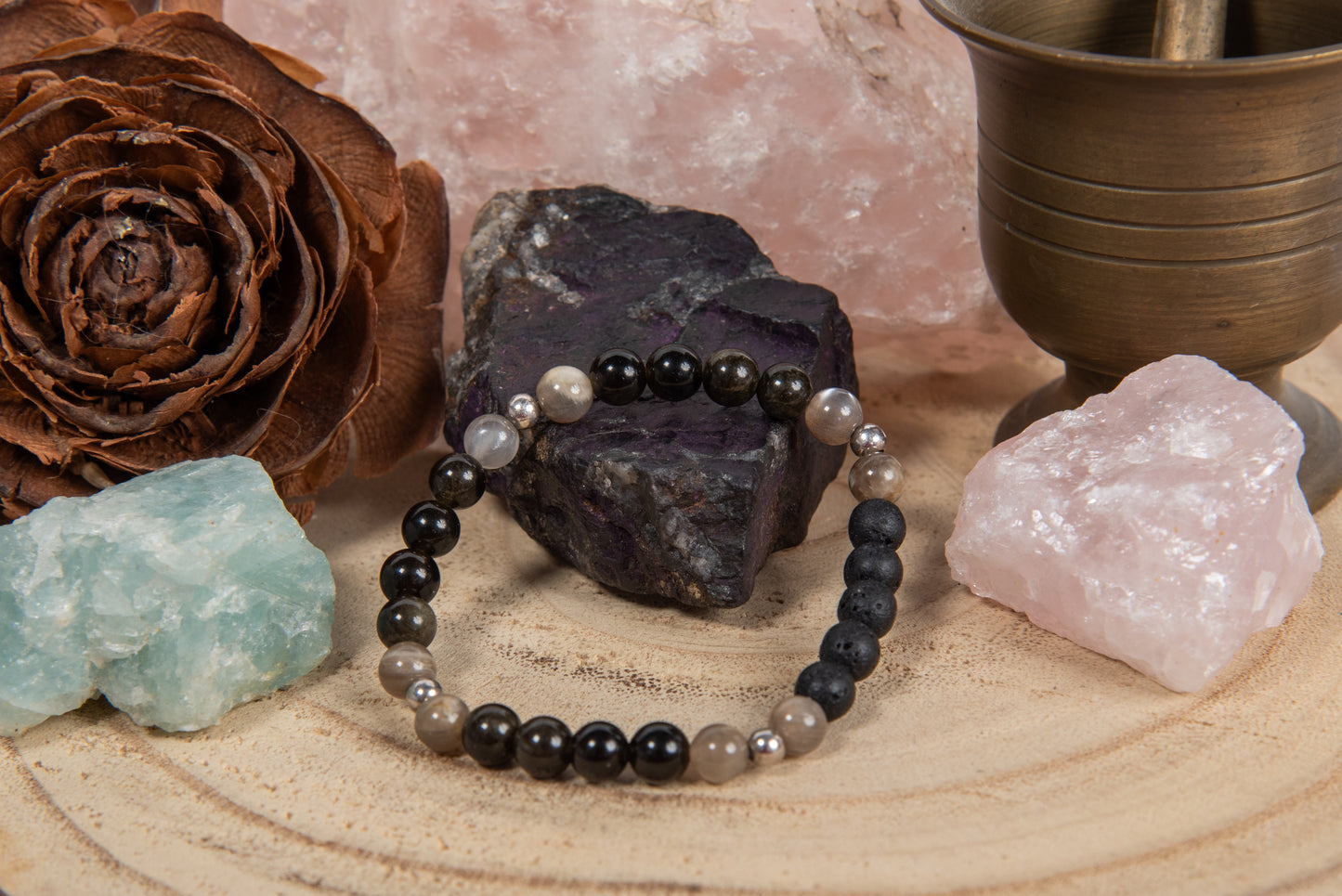 Ossidiana dorata, pietra di luna nera, lava, argento 925