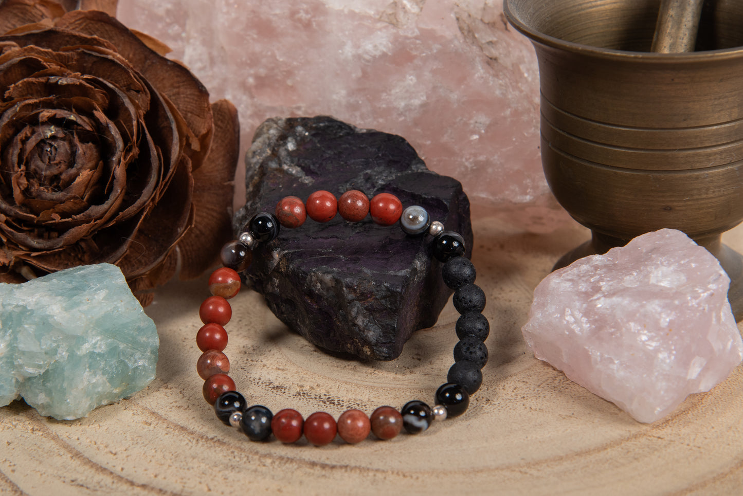 Diaspro rosso, agata, lava, argento 925