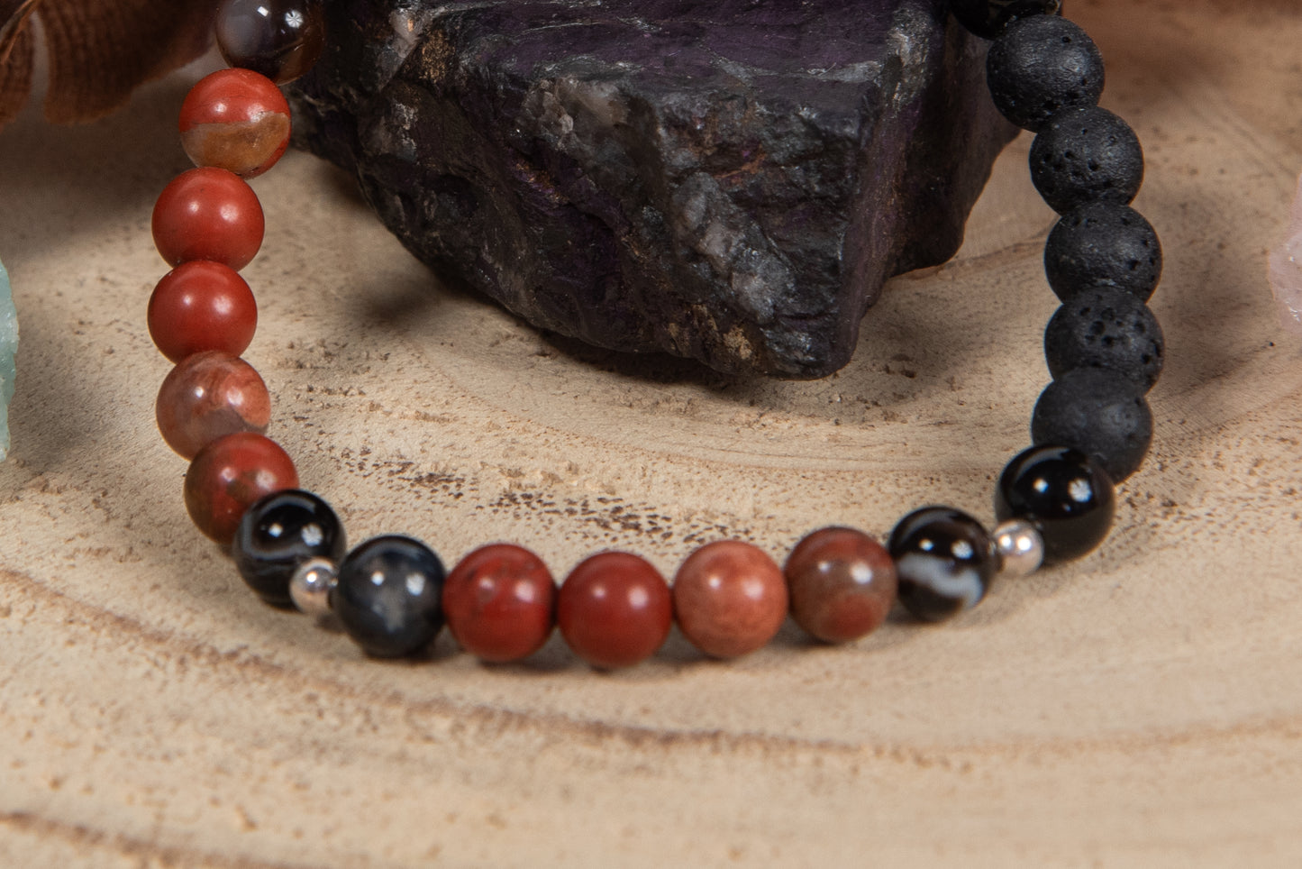 Diaspro rosso, agata, lava, argento 925