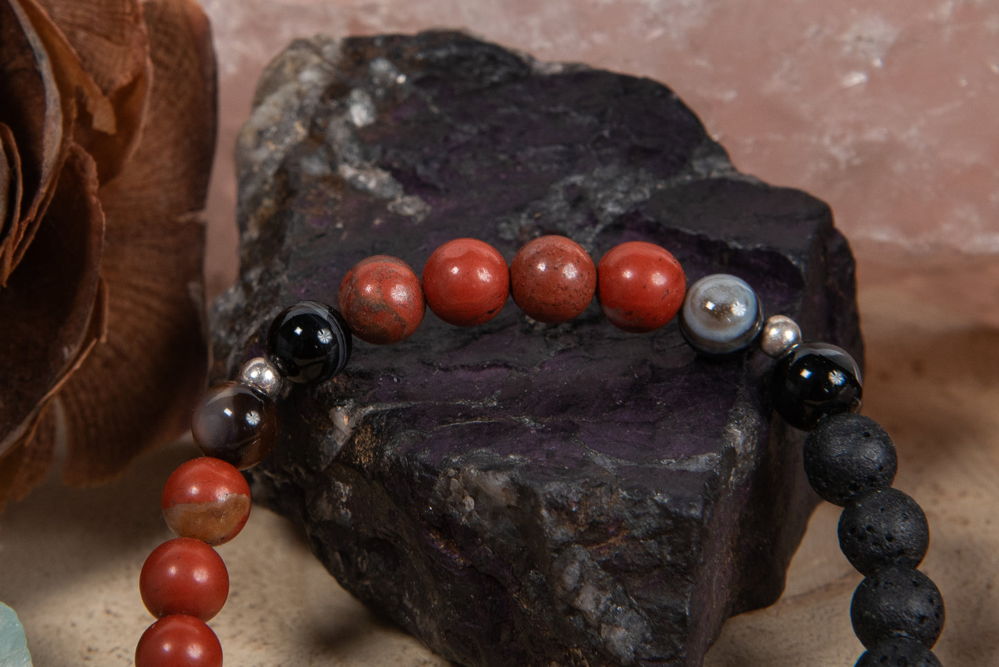 Diaspro rosso, agata, lava, argento 925