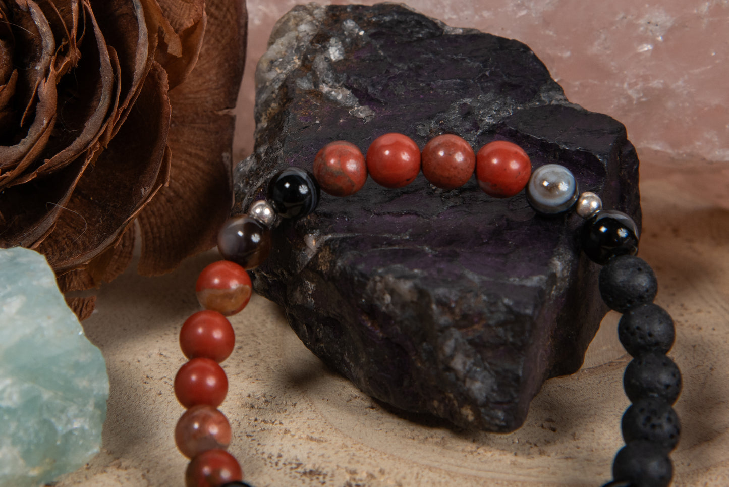 Diaspro rosso, agata, lava, argento 925