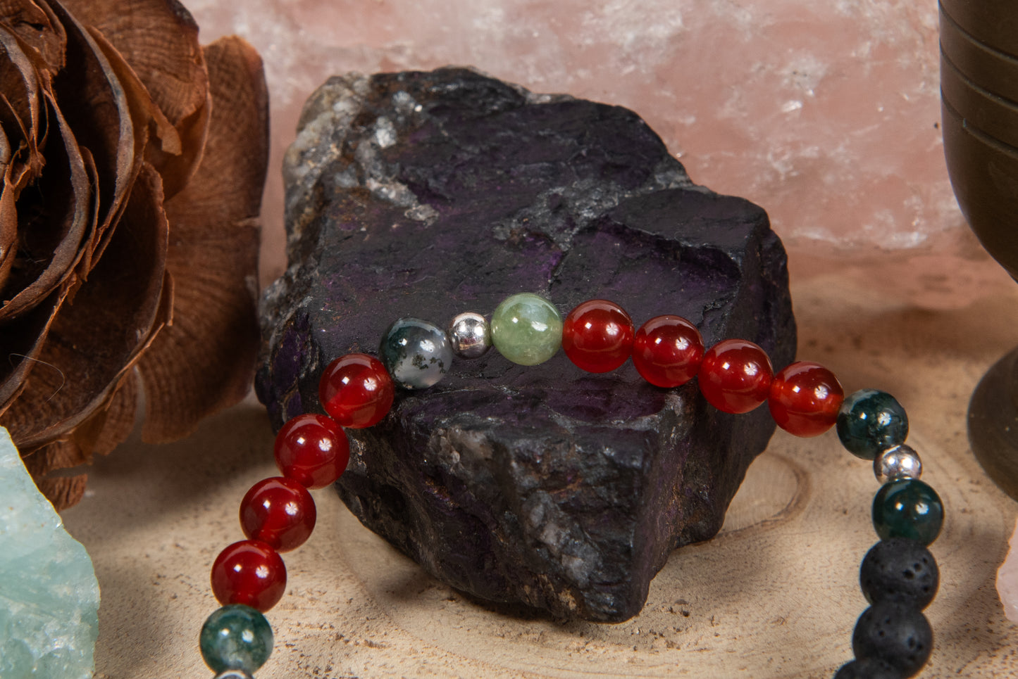 Agata muschiata, agata rossa, lava, argento 925