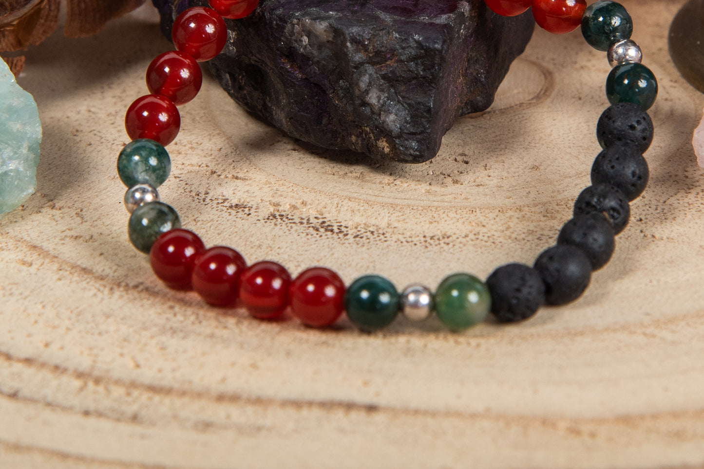 Agata muschiata, agata rossa, lava, argento 925