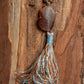 Mala collana 108 perle Calcite blu, pietra guru Agata, rame