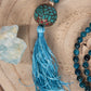 Mala da meditazione in Apatite, Perla Guru Tibetana, Argento dorato 925, placcato oro 14 kt