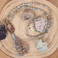 Mala collana 108 perle Calcite blu, pietra guru Agata, rame