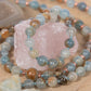 Mala collana 108 perle Calcite blu, pietra guru Agata, rame