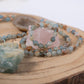 Mala collana 108 perle Calcite blu, pietra guru Agata, rame