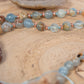 Mala collana 108 perle Calcite blu, pietra guru Agata, rame