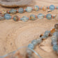Mala collana 108 perle Calcite blu, pietra guru Agata, rame