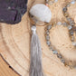 Mala collana artigianale 108 perle Labradorite, pietra guru Agata, rame