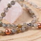 Mala collana artigianale 108 perle Labradorite, pietra guru Agata, rame