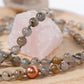 Mala collana artigianale 108 perle Labradorite, pietra guru Agata, rame