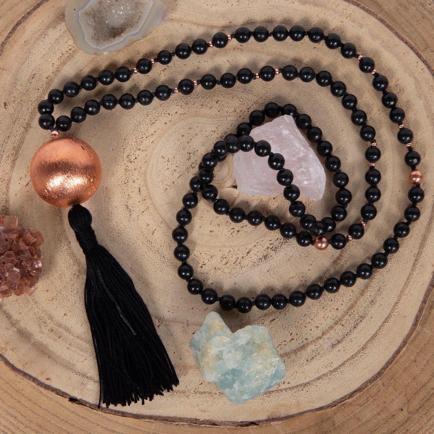 Mala con pietre di Shungite, Perla Guru Rame, rame