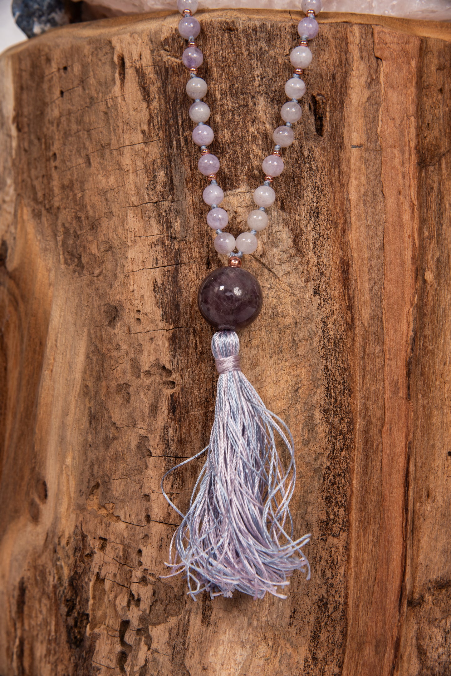 Mala Ametista lavanda, Pietra Guru Ametista e Rame