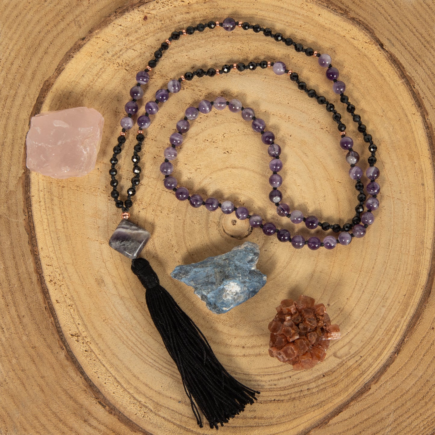 Mala 108 perle di Onice, Ametista, Pietra Guru Ametista