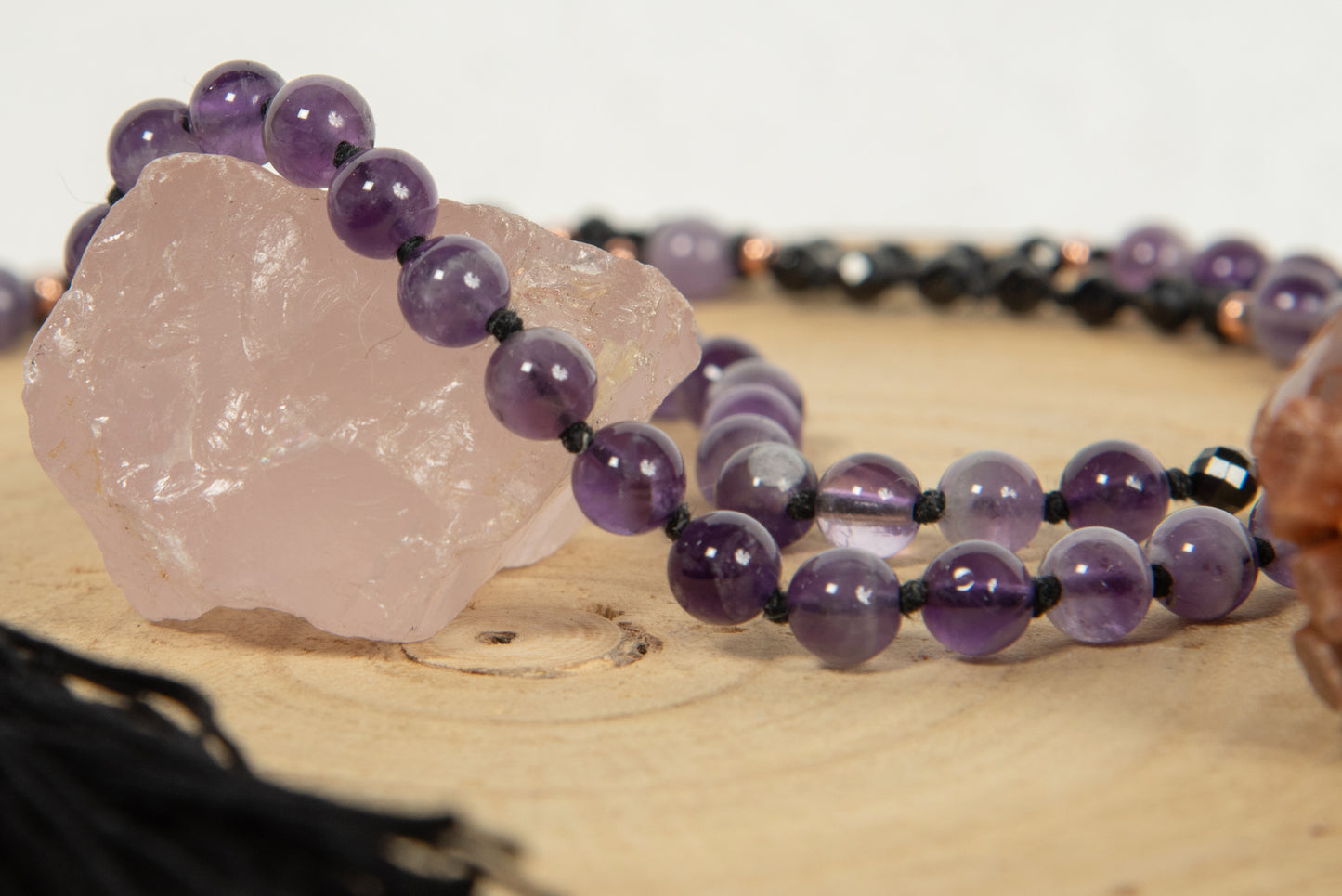 Mala 108 perle di Onice, Ametista, Pietra Guru Ametista