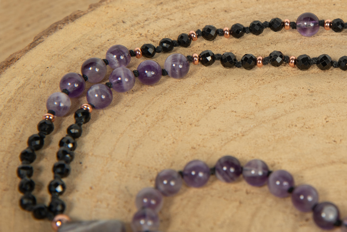 Mala 108 perle di Onice, Ametista, Pietra Guru Ametista