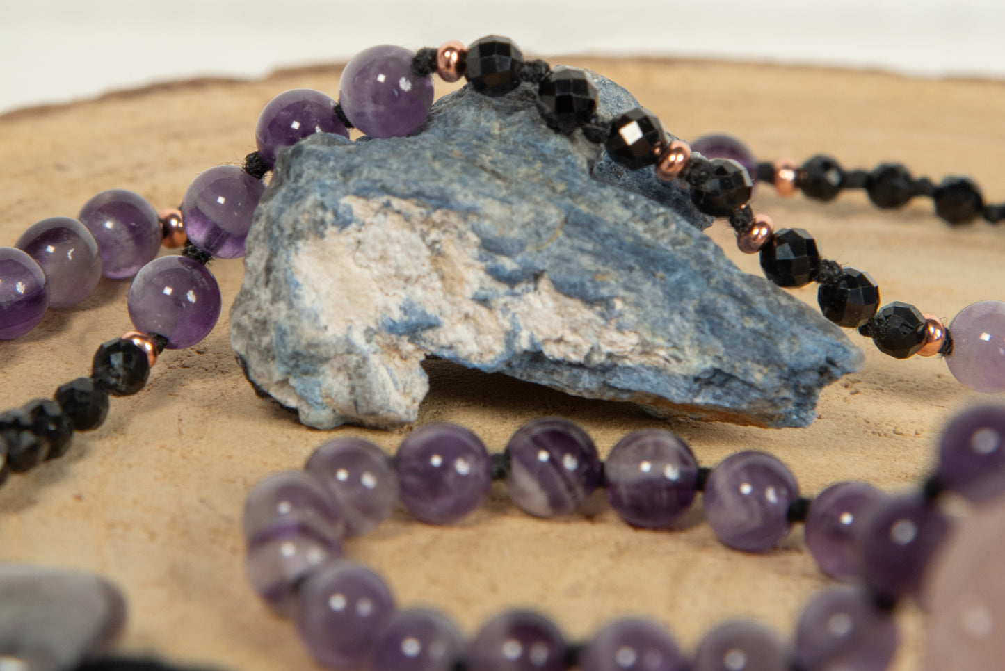 Mala 108 perle di Onice, Ametista, Pietra Guru Ametista