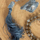 Mala collana 108 perle di Acquamarina e Labradorite, Pietra Guru Lapislazzuli, Rame