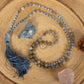 Mala collana 108 perle di Acquamarina e Labradorite, Pietra Guru Lapislazzuli, Rame