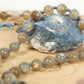 Mala collana 108 perle di Acquamarina e Labradorite, Pietra Guru Lapislazzuli, Rame