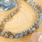 Mala collana 108 perle di Acquamarina e Labradorite, Pietra Guru Lapislazzuli, Rame