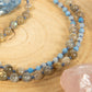 Mala collana 108 perle di Acquamarina e Labradorite, Pietra Guru Lapislazzuli, Rame