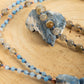 Mala collana 108 perle di Acquamarina e Labradorite, Pietra Guru Lapislazzuli, Rame
